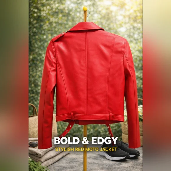 New Love Tree Vibrant Red Bomber Jacket Size Medium - Picture 3 of 4